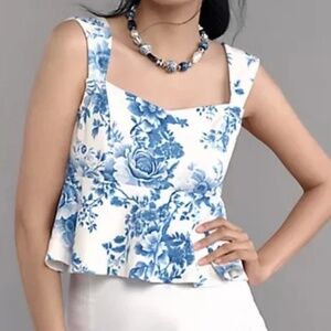 Maeve Blue and White Floral Top